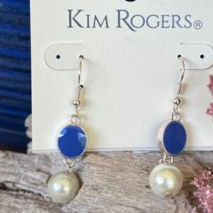 Kim Rogers Silver Blue Pearl Dangle Fashion Earrings $12ea / 3 for $20